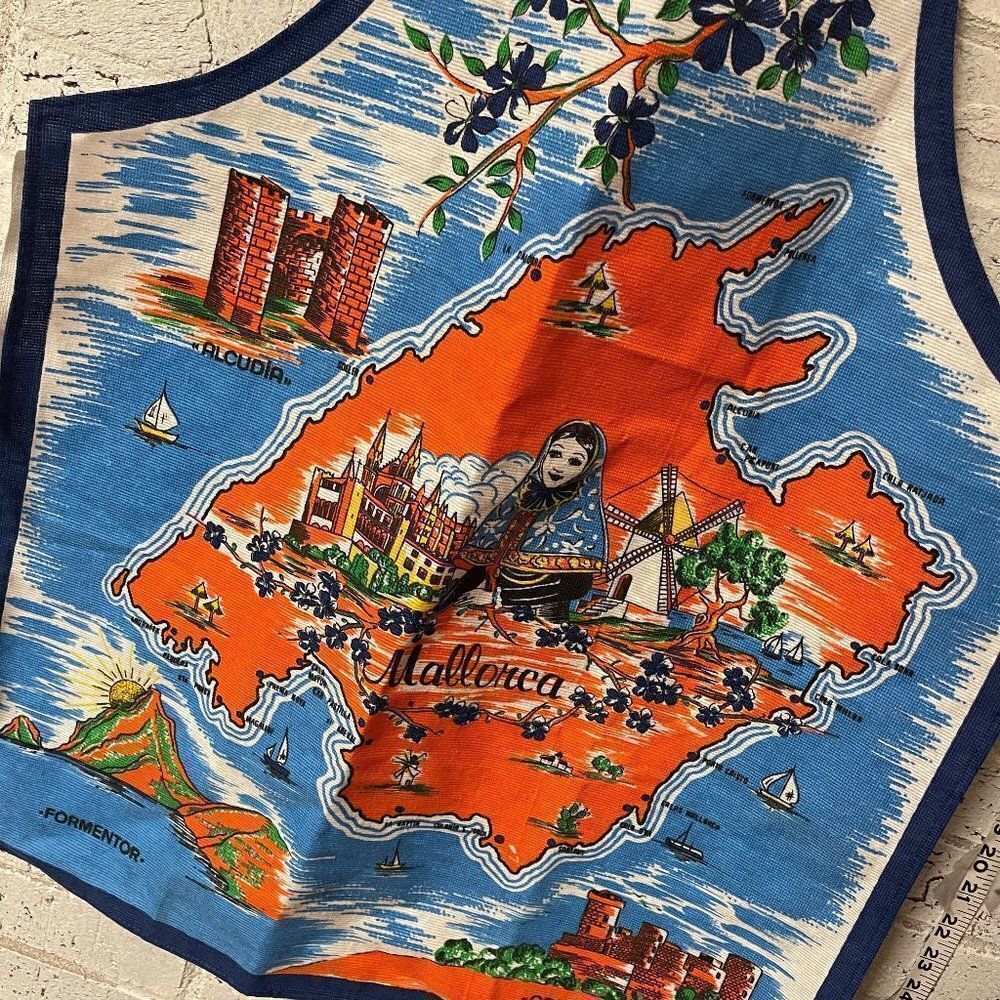 Vintage Mallorca Blue Orange Apron